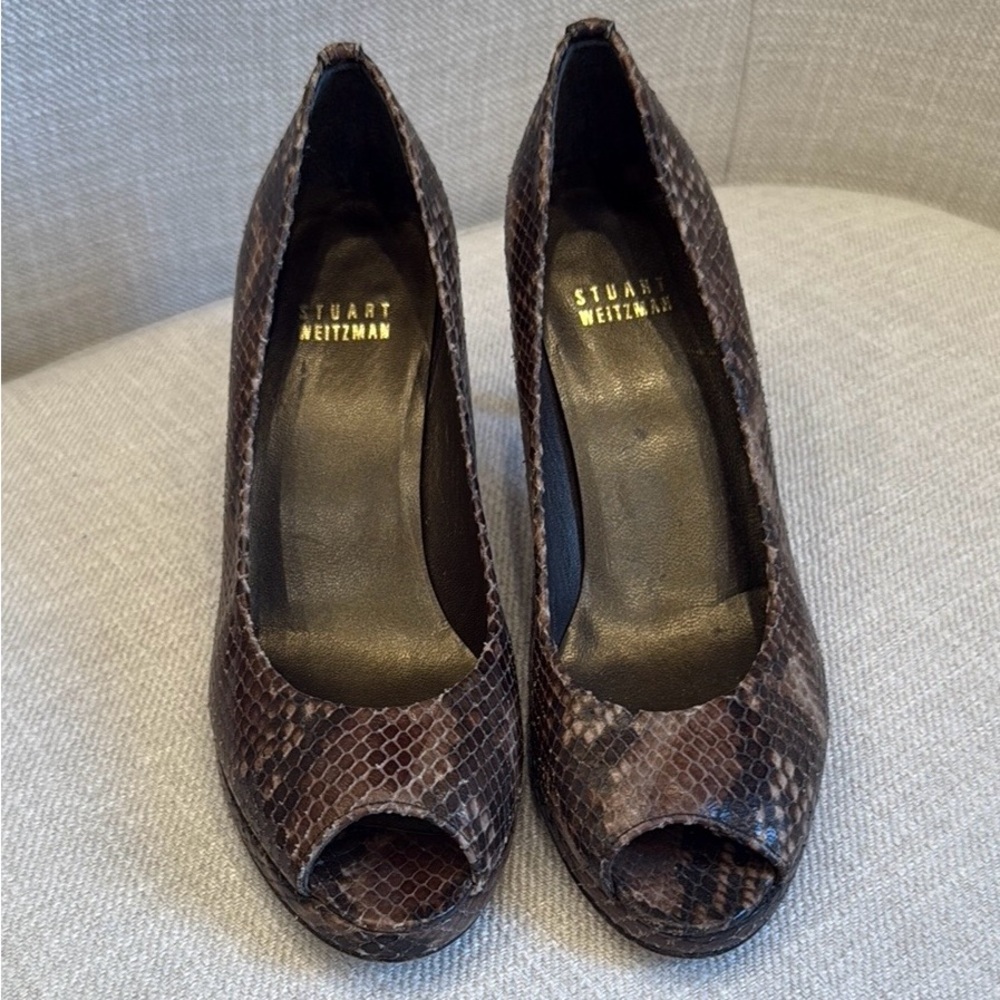 Stuart Weitzman Brown Snakeskin Heels